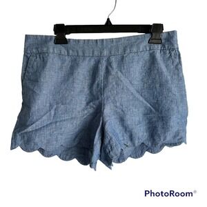 LOFT The Riviera Chambray Scalloped Ladies Linen Blend Casual Shorts,‎ 10
